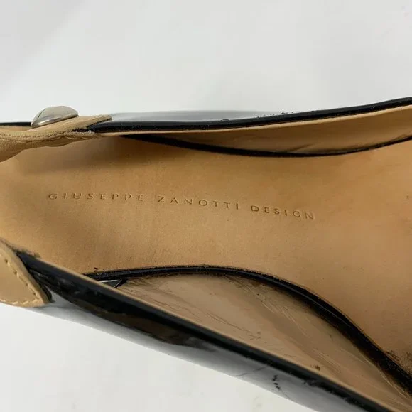 Giuseppe Zanotti Black Patent Leather Slingback Corkscrew Peep-Toe Sandals 8.5 - Picture 11 of 11